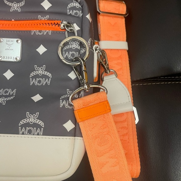 MCM Gray and Orange Messenger Bag with Monogram Design - Picture 3 of 7